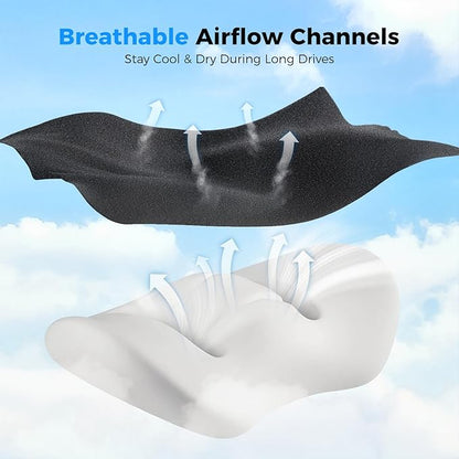 Lumbar Support Pillow for Car, Memory Foam Back Cushion for Lower Back Pain Relief, Ergonomic Car Seat Support with Breathable Airflow Channels for Driving, Office Chair, Wheelchair