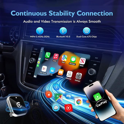 Mini L-Type & Ultra-Thin Wireless CarPlay Adapter, 2026 Upgraded Bluetooth Adapter, Plug and Play for iPhone, No Delay, Compatible with iOS 10+ & iPhone 6+, USB/Type C