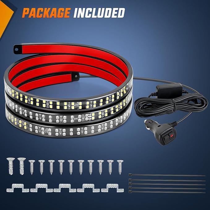 Nilight 48 Inch Truck Tailgate Strobe Light Strip Tail Emergency Bar Rear Window Warning Lamp Ultra-Bright Double Row 288 LED for Pickup Trailers Construction Vehicles Car SUV, Red White