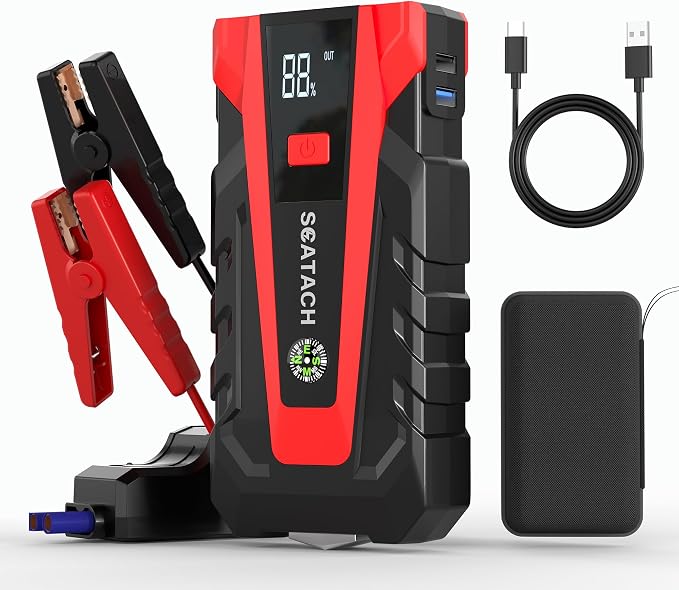 Scatach 5000A Jump Starter, 12V Jump Starter Battery Pack Portable (up to 9.0L Gasoline and 7.0L Diesel Engine), Car Battery Jump Starter Jump Box with LED Light and Jumper Cables