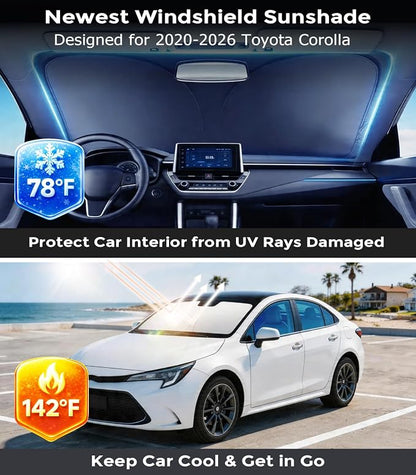 DMJN Front Windshield Sun Shade for Toyota Corolla (2020-2026), [Nano Ice-Crystal Coatings] UPF50+ Heat & UV Block, Protect Car Interior & Keep Cool, Flodable Steel-Ring Car Cover for Summer