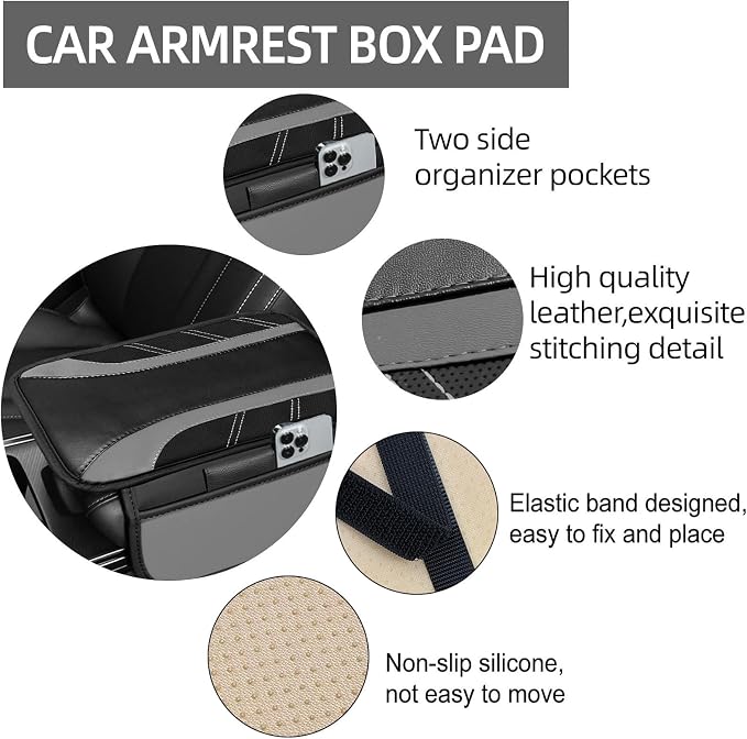 NBTEPEM 10 Pcs Car Floor Mats Full Set & Sport Leather Steering Wheel Cover 14.5-15 inch, Center Console Cover, Seat Belt Cushion, Cup Holder Coaster, Universal Automobile Interior Sets (Grey)