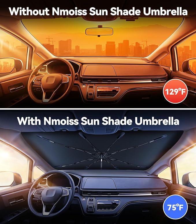 Nmoiss Windshield Sun Shade Umbrella [Vinyl Coating Heat Shield] Compatible with Honda Odyssey, Protect Car Interior from Sun Rays & Heat Damage Keep Cool, Odyssey Accessories