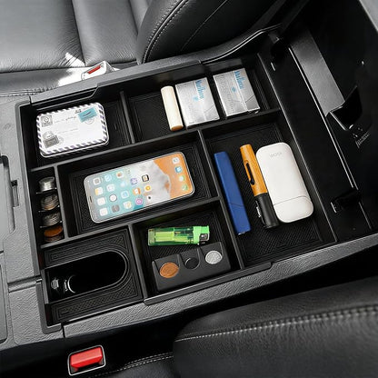Autorder Center Console Organizer for 2014-2021 Toyota Tundra Accessories Armrest Storage Box Secondary Insert Full Tray with Red/Blue/Black Silicone Pads