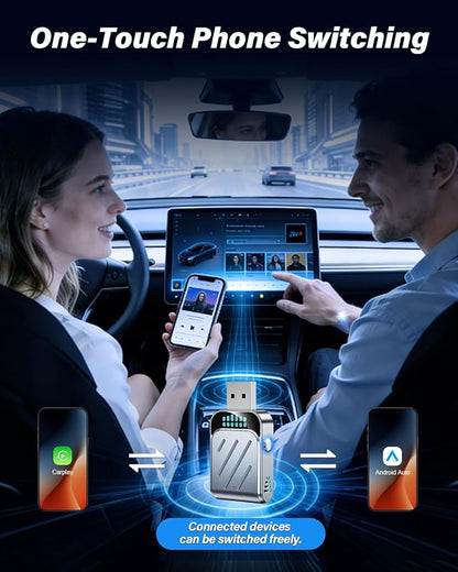 Wireless CarPlay Adapter, Dual System iOS10+ Android11+, One-Click Disconnect, Metal Fast Heat Dissipation, HD Video Playback, Latest WiFi Bluetooth, Fast Connect, Plug and Play