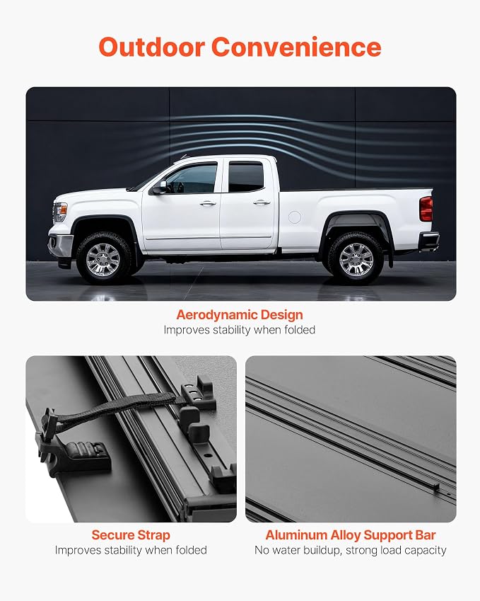 VEVOR Hard Tri-Fold Truck Bed Tonneau Cover, Compatible with 2021-2025 Ford F-150 (Incl. Raptor/Lightning) 5.5 ft (67.1 in) Bed, Waterproof Low-Profile Folding Cover with Aluminum Alloy Support Bar