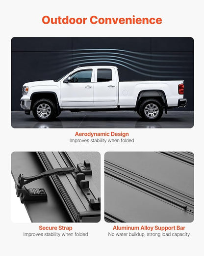 VEVOR Hard Tri-Fold Truck Bed Tonneau Cover, Compatible with 2021-2025 Ford F-150 (Incl. Raptor/Lightning) 5.5 ft (67.1 in) Bed, Waterproof Low-Profile Folding Cover with Aluminum Alloy Support Bar