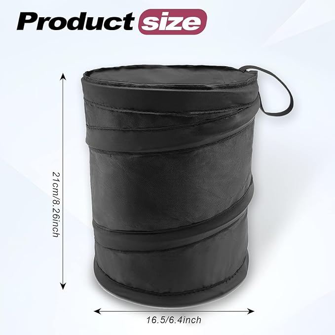 KEVWR Waterproof Oxford Cloth Collapsible Pop Up Car Trash Bag Hanging, Car Trash Can, Mini Vehicle Trash Can, Portable Car Trash Can, Rubbish Bin for Car, Truck, SUV, Minivan, 1 Pack Black