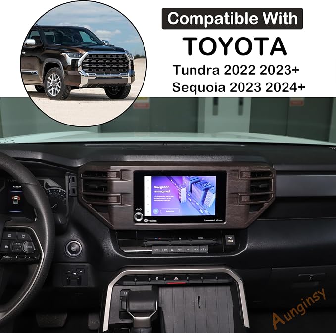 Car Center Console Air Conditioning Outlet Trim Cover Kit Compatible with Toyota Tundra/Sequoia 2022-2026, Dashboard Side A/C Vent Panel Decorative Frame Protector ABS Accessories, For 8-inch Screen