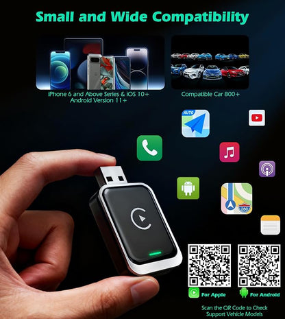 KAIY Wireless Carplay Adapter for iPhone & Android Auto, Convert Wired to Wireless Apple CarPlay Adapter, Car Play USB C USB A Dongle Plug & Play No Delay Stable Connection for iOS 10+, Android 11+