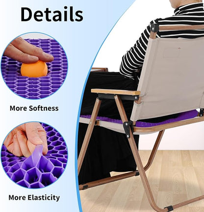 Gel Seat Cushion, Cooling Honeycomb Cushion for Long Sitting, Tailbone & Coccyx Pain Relief, Ergonomic Office Chair Pad, Breathable for Car Seat & Wheelchair(Light Purple)