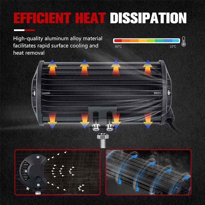 FIERYRED 2PCS 7 Inch LED Light Bar for Truck, Boat, ATV,UTV, Marine, IP68, 24000LM LED Pods Spot & Flood Combo Beam, 12V Triple Row Light Bar Off Road Driving Led Work Lights
