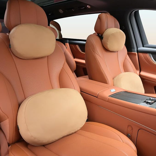 FLORICH Car Headrest and Lumbar Support Pillow for Car Office Chair, Double-Sided Skin-Friendly Suede & Leather Car Seat Pillow and Back Support, Pressure-Relieving Back Support for Car, Office Chair