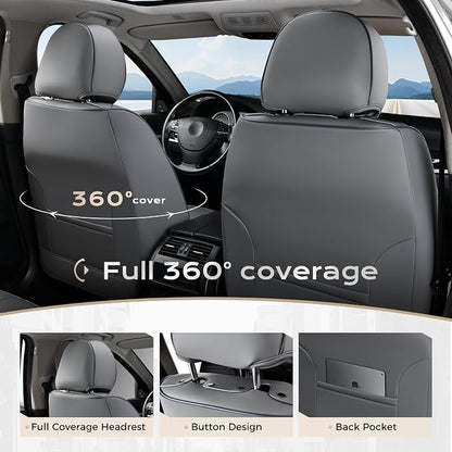 Coverado Seat Covers, Car Seat Covers Full Set, Leather Seat Covers for Cars, Car Seat Protector, Gray Car Seat Covers Front Seats and Back Seats Universal Fit for Most Cars Lightblue
