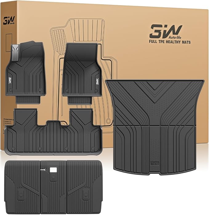 3W 2025 2026 Tesla Model Y Juniper Floor Mats with Rear Cargo Mat & Backrest Mat TPE Anti-Slip All Weather Accessories, Vigormold™