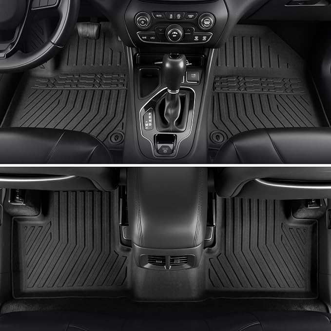 Floor Mats for Jeep Cherokee 2019-2023, All Weather Floor Mats Trunk Cargo Liner with Backrest Protectors and Door Sill Guards Accessories, Full Coverage Set