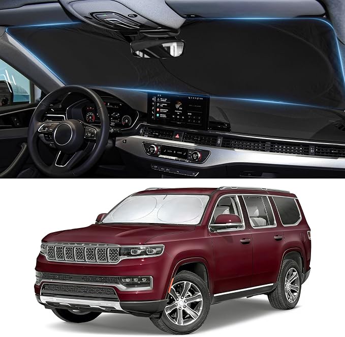 Sun Shade for Jeep Grand Cherokee Windshield Sunshade for Jeep Grand Cherokee 2022-2025 Accessories Front Window Shield Windshield Cover Foldable Sun Visor Protector Keeps Your Vehicle Cool Reflector
