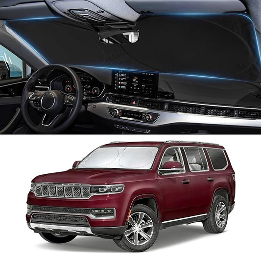 Sun Shade for Jeep Grand Cherokee Windshield Sunshade for Jeep Grand Cherokee 2022-2025 Accessories Front Window Shield Windshield Cover Foldable Sun Visor Protector Keeps Your Vehicle Cool Reflector