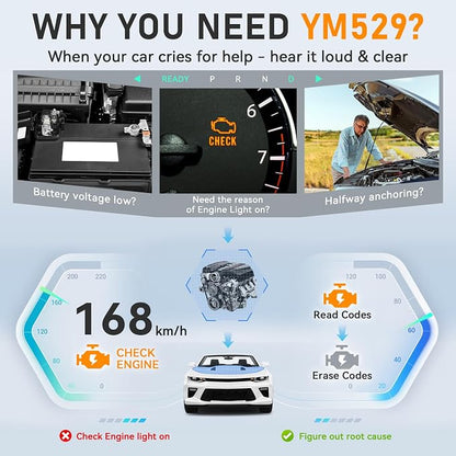 AMTIFO OBD2 Scanner Bluetooth Diagnostic Tool - iOS/Android Compatible, Real-Time Data, Battery Tester, Plug and Play, Emissions Readiness for Car Owners & Mechanics