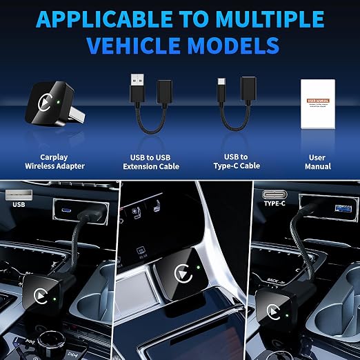 2 in 1 Wireless CarPlay and Android Auto Adapter for iPhone, Plug&Play Mini USB/USB C Car Play Adapter Fast and Stable Connection,No Delay Convert Wired to Wireless CarPlay for iPhone 8+/Android 11.0+