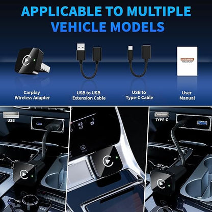 2 in 1 Wireless CarPlay and Android Auto Adapter for iPhone, Plug&Play Mini USB/USB C Car Play Adapter Fast and Stable Connection,No Delay Convert Wired to Wireless CarPlay for iPhone 8+/Android 11.0+