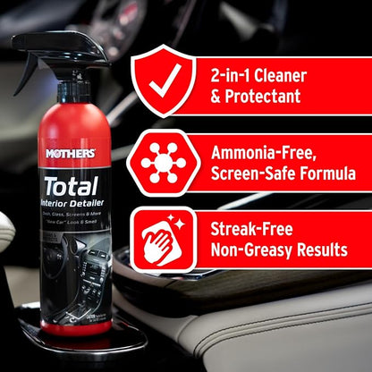 Mothers Total Interior Detailer, 24 oz. — Cleans & Protects Dash, Glass, Screens & More, Safe Ammonia-Free Formula Removes Dirt, Oily Film & Fingerprints Without Streaks or Residue (05434)