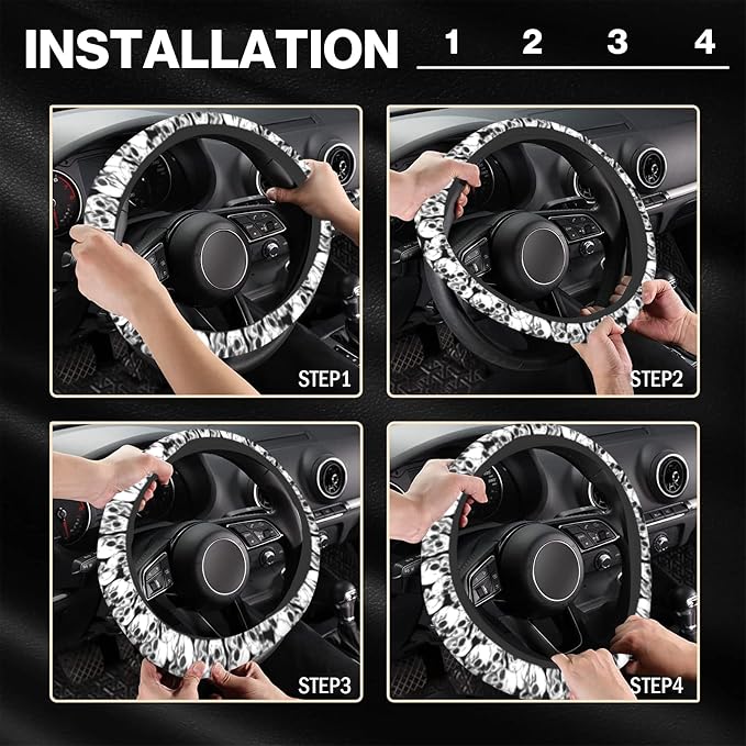 Halloween Skull Steering Wheel Cover, Anti-Slip Skeleton 15 Inches Car Steering Wheel Cover for Women Men, Neoprene Floral Car Accessories Protective Case for Vehicle Truck SUV