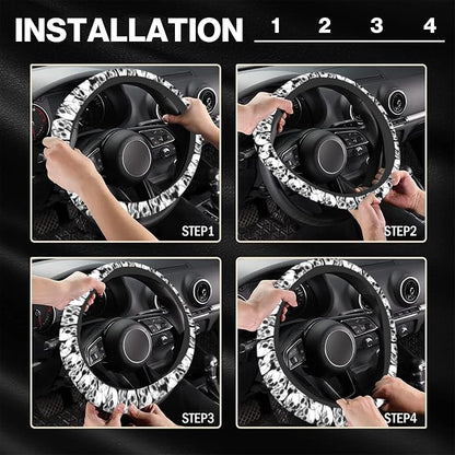Halloween Skull Steering Wheel Cover, Anti-Slip Skeleton 15 Inches Car Steering Wheel Cover for Women Men, Neoprene Floral Car Accessories Protective Case for Vehicle Truck SUV
