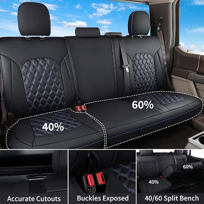 Huidasource Tacoma Front&Back Car Seat Covers, Automotive Seat Cushion Fit for 4th Gen Toyota Tacoma 2024-2026 Double&Crew Cab Trailhunter SR SR5 Limited TRD Sport/Off Road (Full Set/Black&Blue)