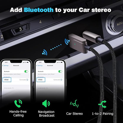 Bluetooth 5.3 to Aux Adapter for Car, USB to TRS 3.5mm Receiver - Adds Bluetooth to Car, Speaker, Home Stereo Audio for Hands-Free Calls, Voice Navigation, Phone Music - Brown