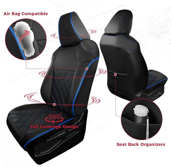 FREESOO for Toyota Corolla Seat Covers L LE XLE, LE Eco Sedan 2014 2015 2016 2017 2018 2019, Luxury Leather Seat Covers for Cars, Custom Fit Car Seat Covers, Waterproof Seat Cover, Black Blue Full Set