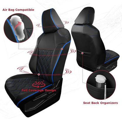 FREESOO for Toyota Corolla Seat Covers LE 2023 2024 2025 2026, Custom Fit Car Seat Covers Full Set, Waterproof Car Seat Cover Protector, Luxury Leather Seat Covers for Cars, Black Blue Full Set