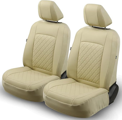 GIANT PANDA Front Seat Covers for Nissan Rogue Altima Sentra Versa Kicks Frontier Murano Pathfinder Maxima,Faux Leather Bucket Seat Cover Fit Nissan Seat Protectors (Beige Diamond) 2-Pack