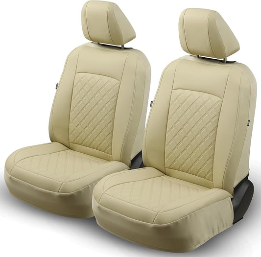 GIANT PANDA Front Seat Covers for Nissan Rogue Altima Sentra Versa Kicks Frontier Murano Pathfinder Maxima,Faux Leather Bucket Seat Cover Fit Nissan Seat Protectors (Beige Diamond) 2-Pack