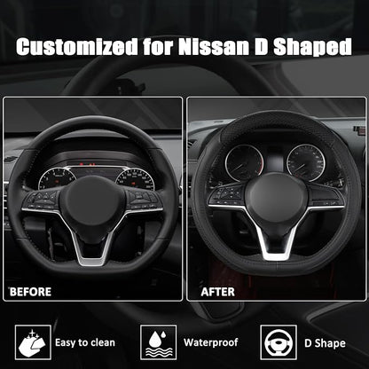 West Llama Customized Auto Car Steering Wheel Cover for Nissan,D Shaped Steering Wheel Cover for Rogue,Altima,Kicks (D-Shaped-Black)