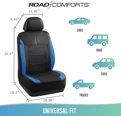 Road Comforts Seat Covers, Premium Leather Car Seat Covers Front Seats,Airbag Compatible, Automotive Seat Covers Universal Fit Most Cars,Vans,Truck,SUV Blue