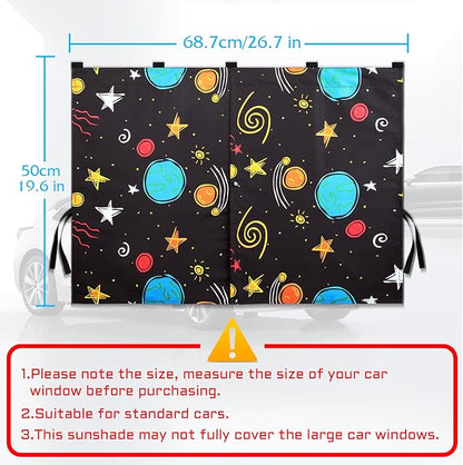 Car Window Shades, 2 Packs Magnetic Car Sun Shades for Baby, 2 Layers for Blackout/See Through Options Colorful Starry Pattern Side Window Curtain for Kids Heat/UV Blocker