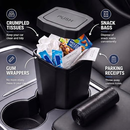 Car Trash Can, 2 Packs Mini Car Garbage Can with Lid, Leakproof Small Cup Holder Trash Can for Car with 60 Trash Bags, Vehicle SUV Truck Organizers and Storage for Home, Office, Black