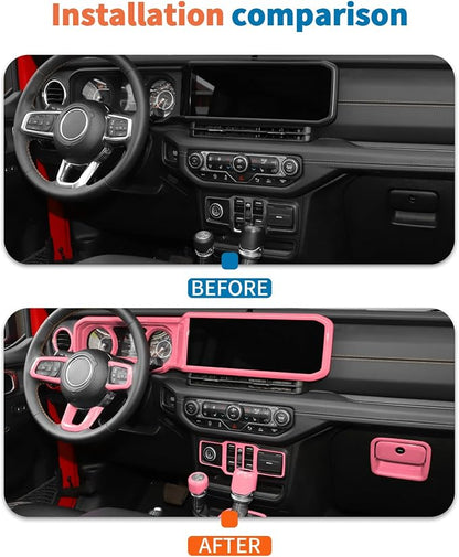 JeCar 14-Piece Pink Interior Accessories Trim Kit for 2024-2025+ Jeep Wrangler JL 4XE Gladiator JT- Center Console Dash Panel Interior Upgrade