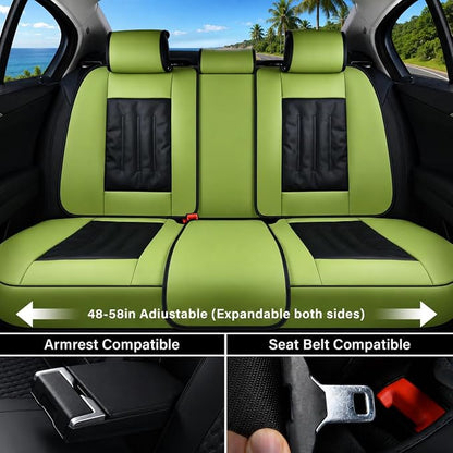 Coverado Full Set Car Seat Covers, Nappa Leather Seat Covers for Cars 5 Seats, Waterproof Car Seat Protector, Universal Fit for Most Sedans SUV Pick-ups Trucks, Green&Black