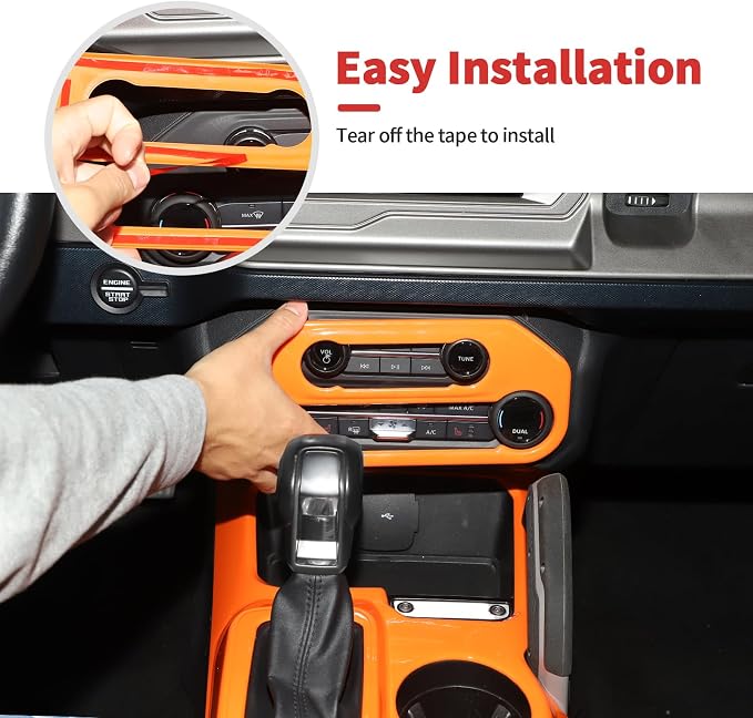 9PCS Full Set Interior Trim Kit Fit for Ford Bronco 2021-2024 4 Door,Center Console Gear Shift Panel Inner Door Handle (Orange)