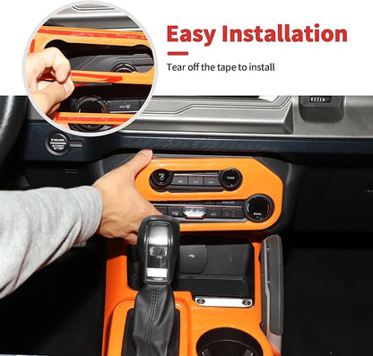 9PCS Full Set Interior Trim Kit Fit for Ford Bronco 2021-2024 4 Door,Center Console Gear Shift Panel Inner Door Handle (Orange)