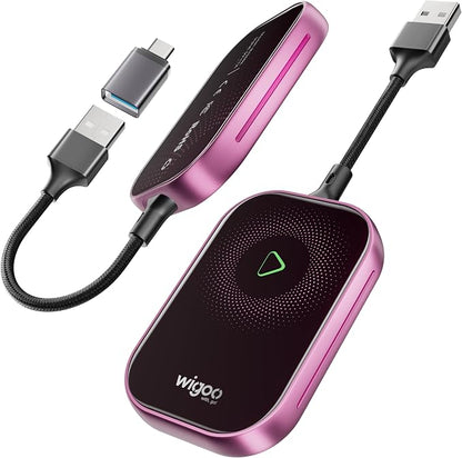 Wigoo 2026 Upgrade Wireless CarPlay Adapter [Long-Drive Stability, 10s Auto Connect] Converts Wired to Wireless CarPlay, Low Delay CarPlay Dongle for iPhone, Fit for Cars with Wired CarPlay, Pink