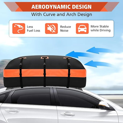 Roof Bag, Waterproof Soft Car Top Carrier Without Rack, 21 Cubic Feet Cargo Carrier for Top of All Vehicles with/Without Rack, Includes Anti-Slip Mat, 6 Door Hooks, Luggage Lock, Storage Bag