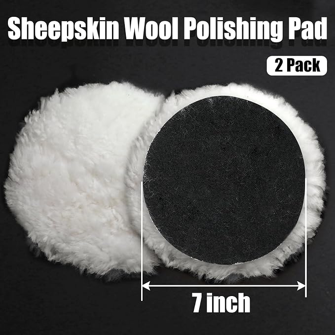 2 Pcs Wool Polishing Pad 7 Inches Soft Sheepskin Buffing Pads with Hook and Loop Back for Compound Cutting & Polishing for Automotive, Marine, Furniture