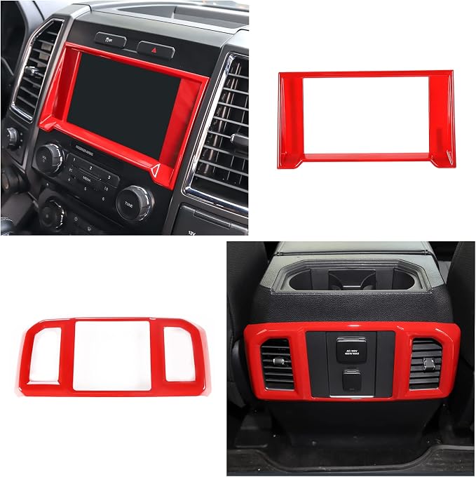JeCar 11PCS Interior Decoration Trim Kit for Ford F150 2015-2020 Steering Wheel & Center Console Trim Dashboard & Rear Air Conditioner Vent Cover (Red)
