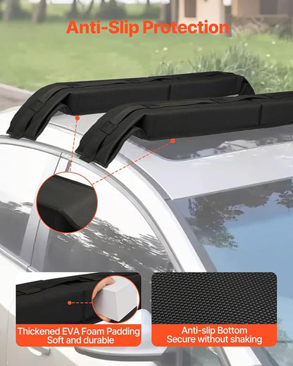 VEVOR Soft Roof Rack Pads, 31.5" Universal Car Roof Rack Pad, 176LBS Load Capacity Surfboard Rack for Car with 4 Tie-Down Straps, 2 Quick Loop Straps & Storage Bag for SUP Canoe Snowboard Paddle Board