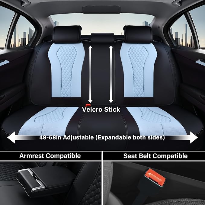Coverado Auto Seat Covers, Car Seat Covers Full Set, Blue Car Seat Cover, Driver Seat Covers Front Seats Rear Seat Cover, Luxury Car Seat Cushion,Leather Seat Cover Seat Protector Fit for Most Cars