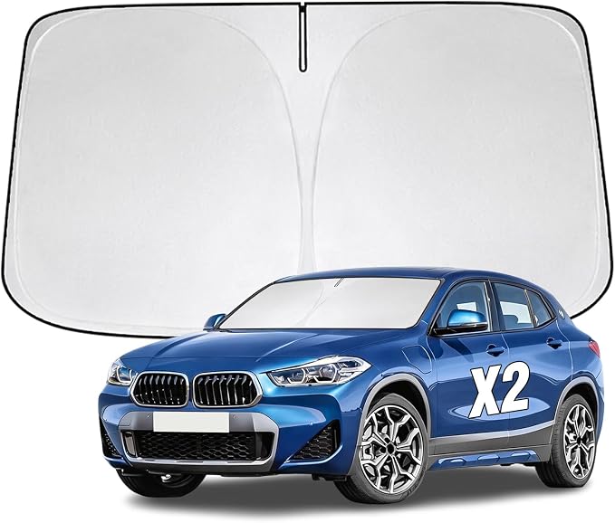 Windshield Sun Shade for BMW X2 2018-2026 Sunshade 300T Windshield Cover Shield Protector Blocks UV Rays Custom Fit X2 Front Window Shades Windshield Accessories Keep Cool Foldable