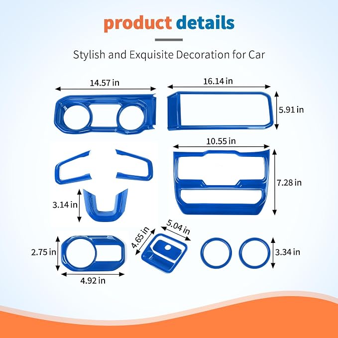 JeCar 11-Piece Blue Interior Accessories Trim Kit for 2024-2025 2026+ Jeep Wrangler JL 4XE Gladiator JT- Dashboard Panel, Vent Cover Decoration Upgrade